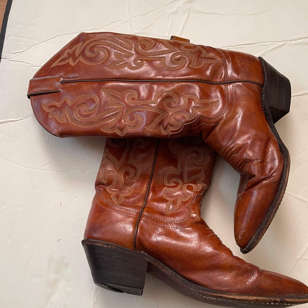 Justin Style Cowgirl Leather Boots - Picture 6 of 7